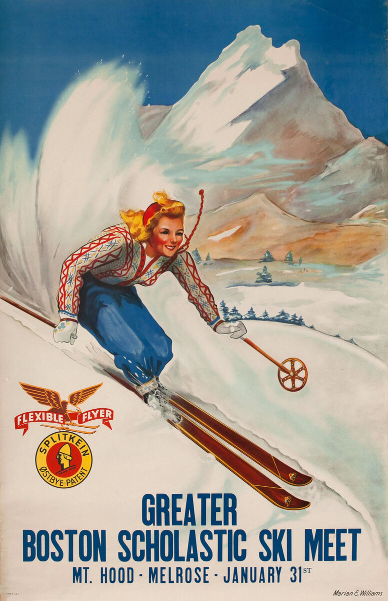 Original Flexible Flyer Greater Boston Scholastic Ski Meet Advertising Poster
