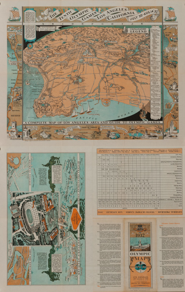 The Tenth Olympic Games Los Angeles California, Original Souvenir Brochure Map