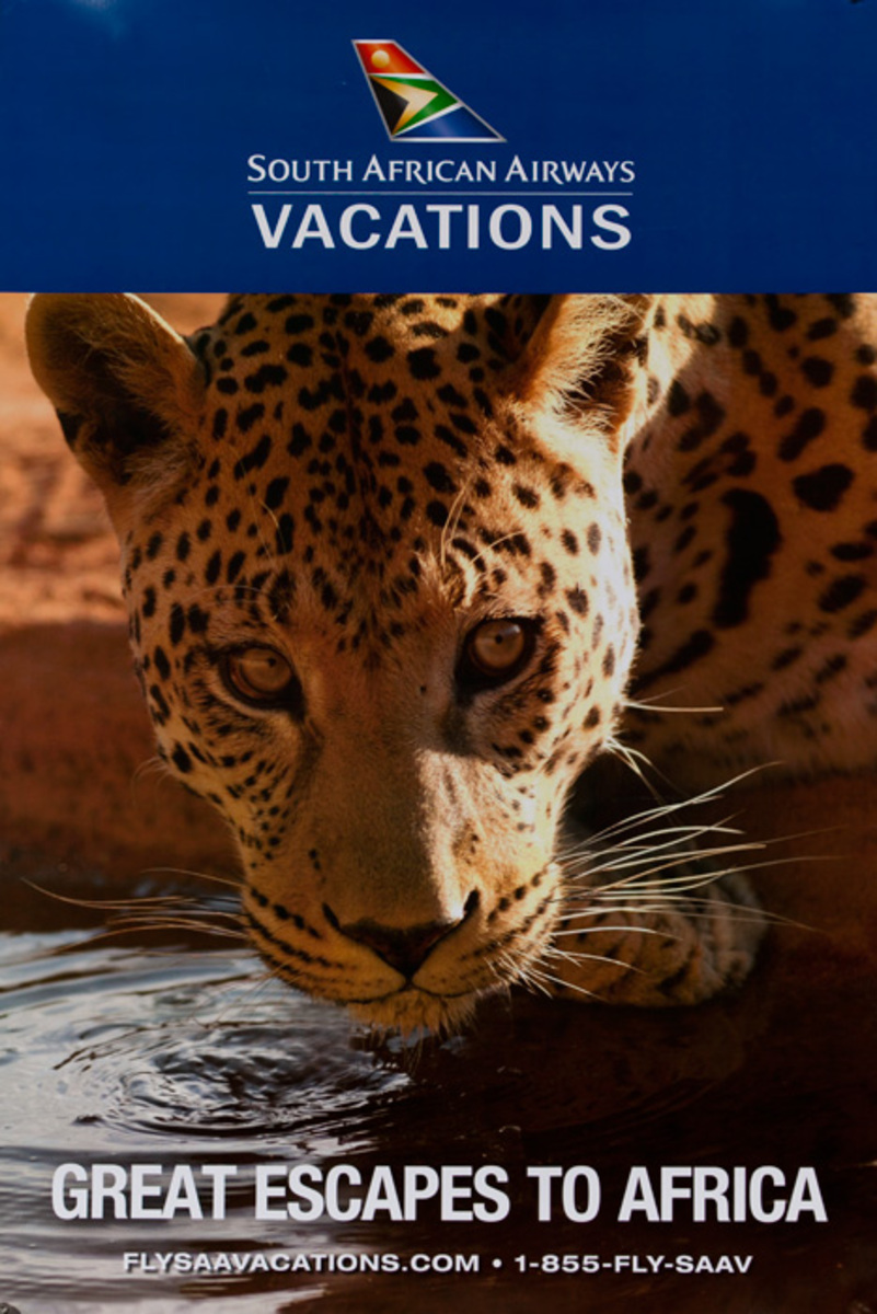 Great Escapes to Africa Original South African Airways Travel Poster leopard