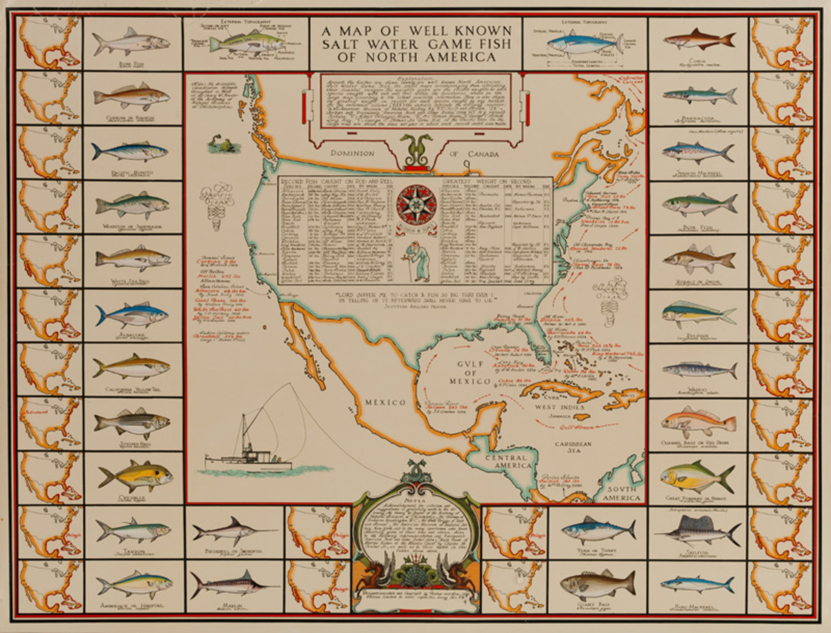 A Map of Well Known Salt Water Fish of North America