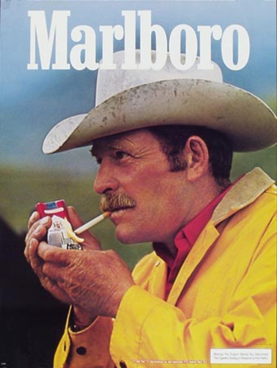 Marlboro Cigarette Cowboy Original Advertising Poster portrait yellow slicker