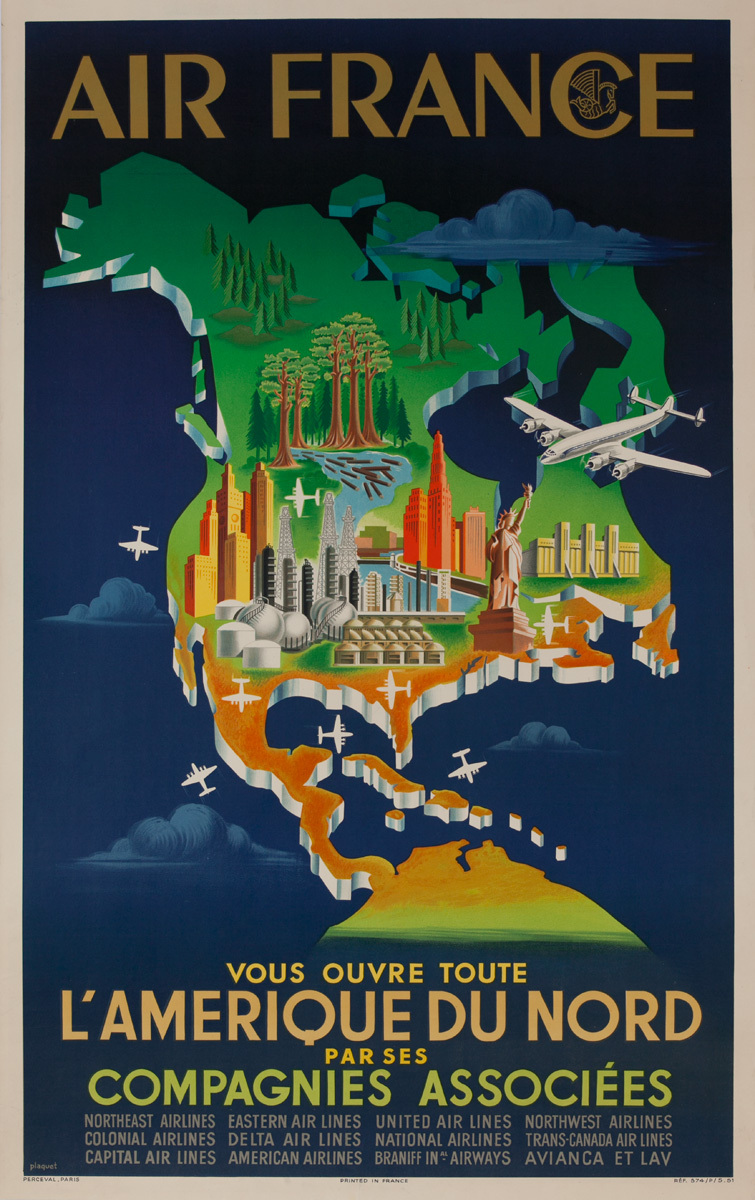 Air France l'Amerique du Nord Original Travel Poster
