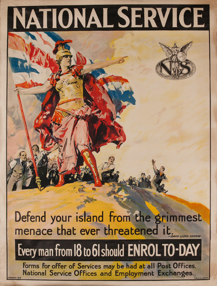 National Service,  Every Man from 18 to 61 should Enrol, Original British WWI Poster