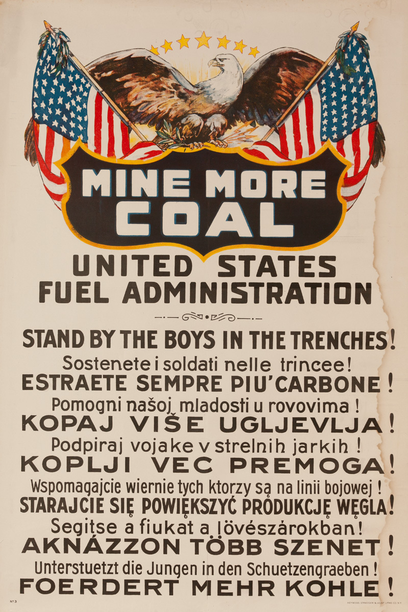 Mine More Coal Original WWI United States Fuel Administration Poster