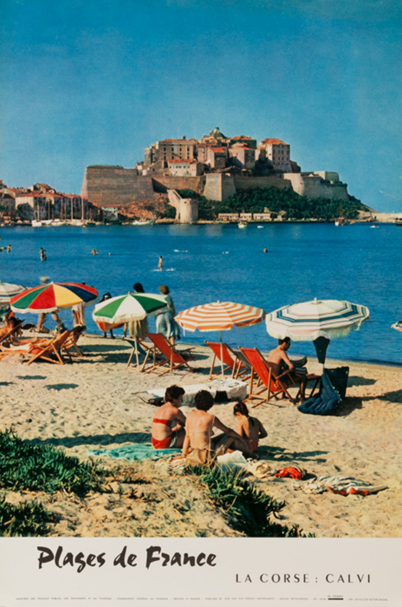 Plages de France La Corse Calve Original French Travel Poster Beaches Corsica & Calvi