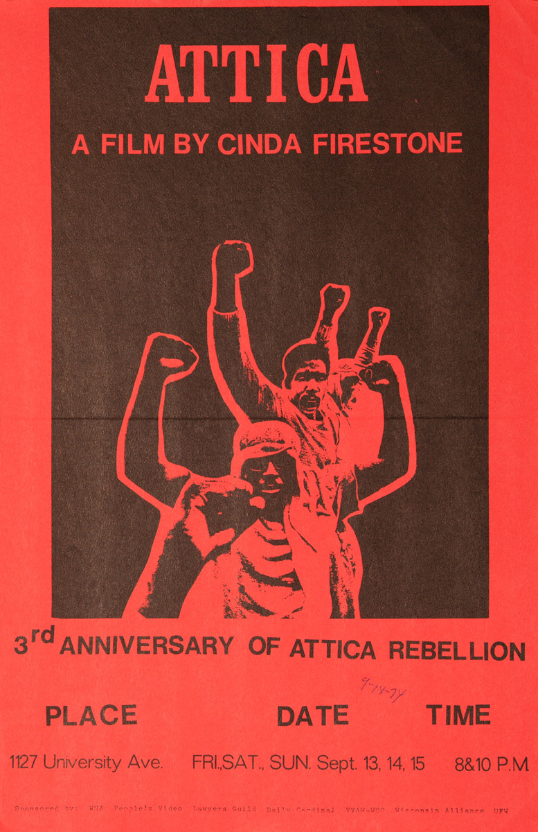 Attica A Film By Cinda Firestone, Original American Protest Poster, red Documentary Movie