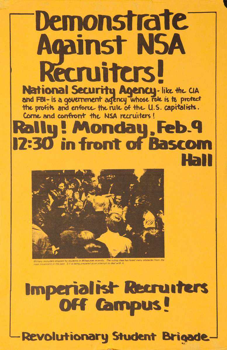 Demonstrate Against NSA Recruiters! Original American Protest Poster