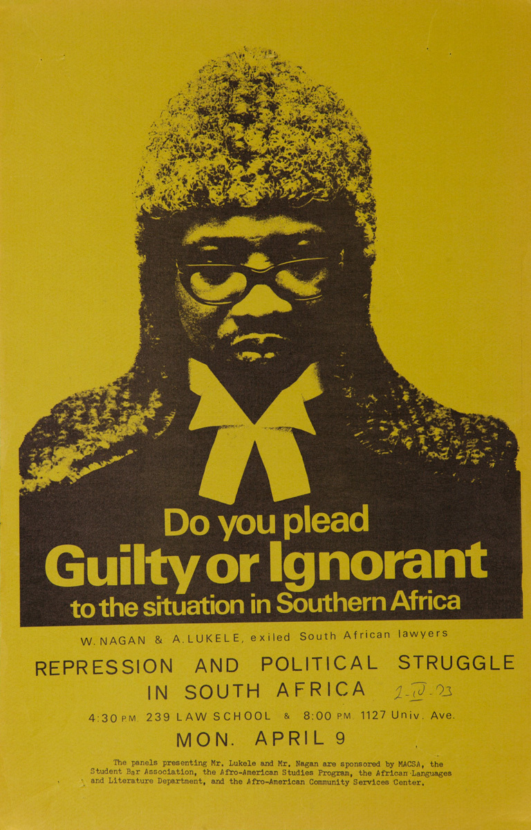 Do You Plead Guilty or Ignorant Original American Protest Poster anti Apartheid South African Political Poster 