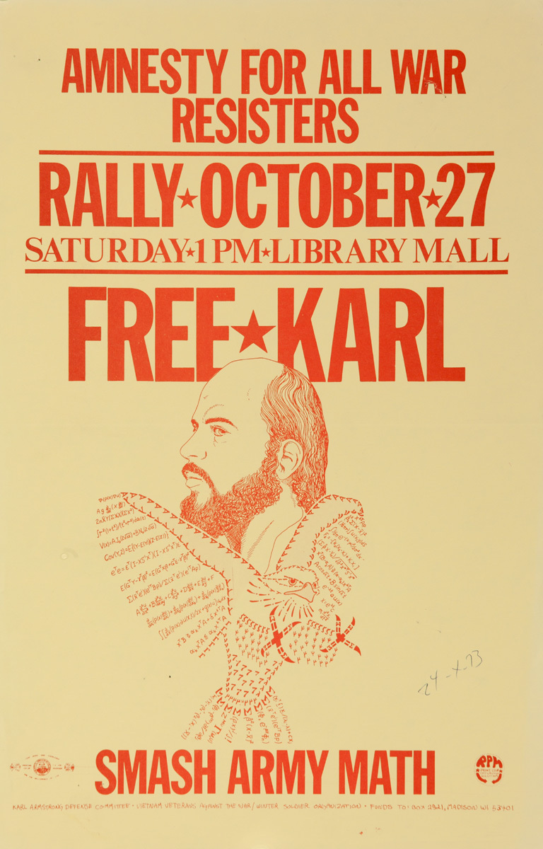 Amnesty For all War Resisters, Free Karl, Smash Army Math, Original American Anti-Vietman War Protest Poster