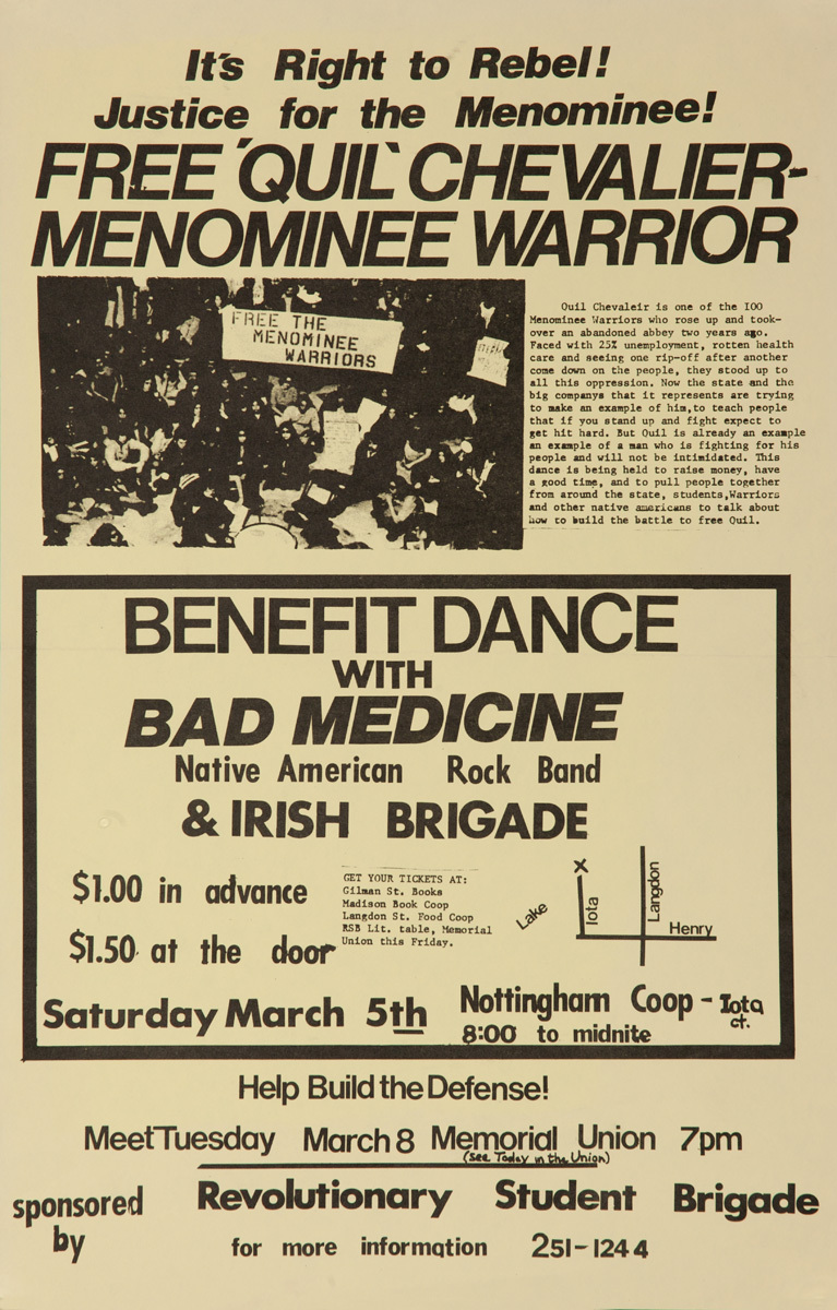 Free Quil Chevalier Menominee Warrier, Original American Indian Movement Protest Poster