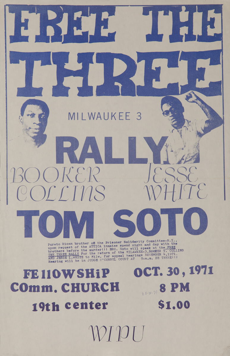 Free the Three Rally, Booker Collins, Jesse White, Tom Soto Original American anti-Vietnam War Protest Poster