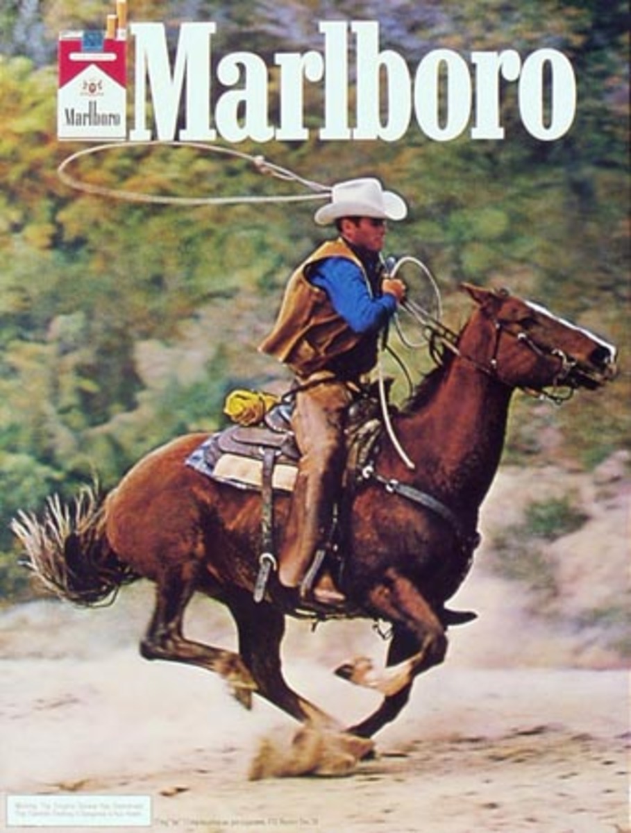 Marlboro Cigarette Cowboy Riding with Lasso Original Advertising Poster 