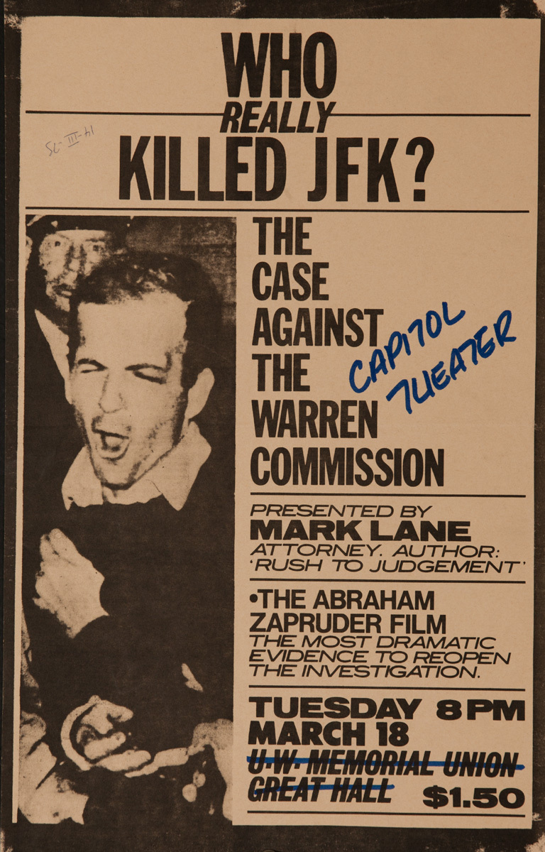 Who Really Killed JFK, The Case Against The Warrren Commission Original American Protest Poster