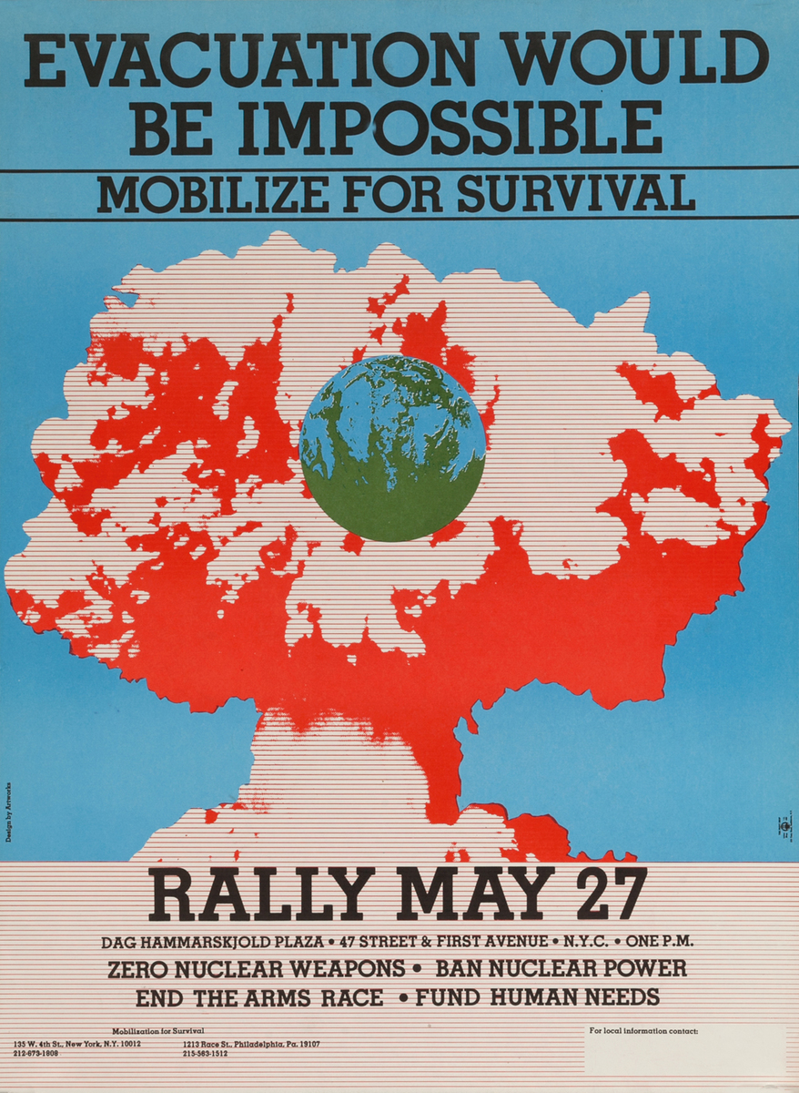 Evacuation Would Be Impossible, Mobilize for Survival, Rally May 27, American Anti-Nuclear Weapon Protest Poster