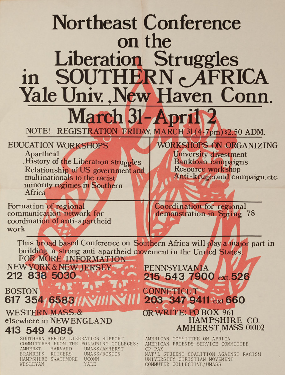 Northest Conference on the Liberation Struggles in Southern Africa Yale Univ. Original American College Protest Poster