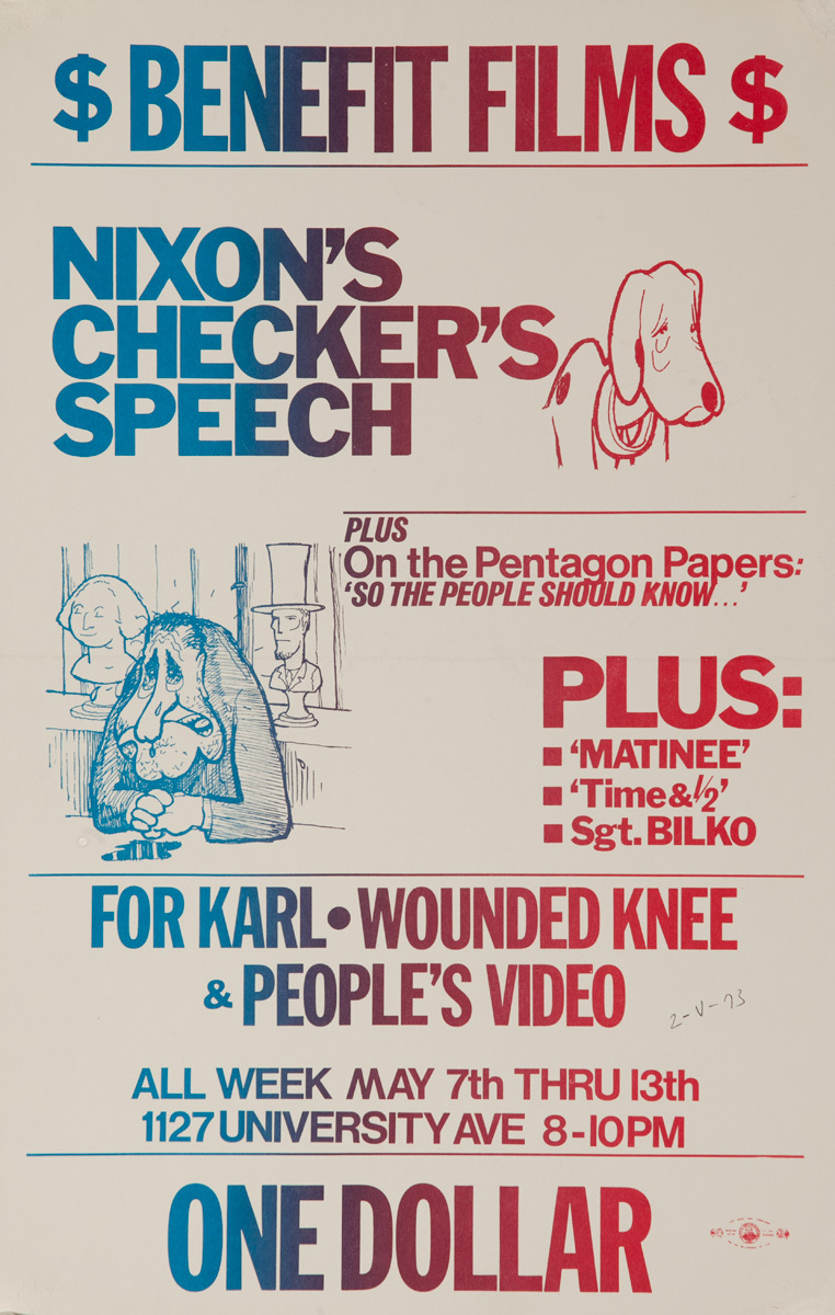 Benefit Films, Nixon's Checker Speech Original American College Campus Protest Poster