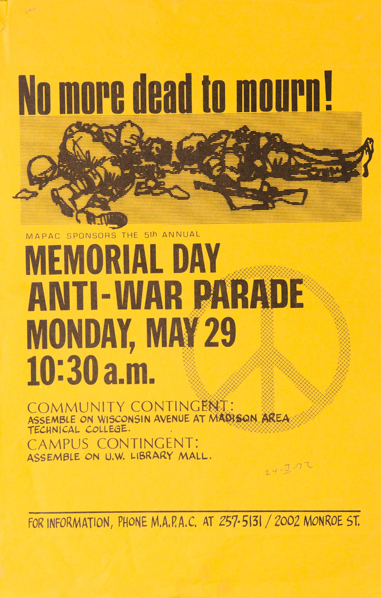 No More Dead to Mourn, Memorial Day Anti-War Parade, Original American College Campus Protest Poster