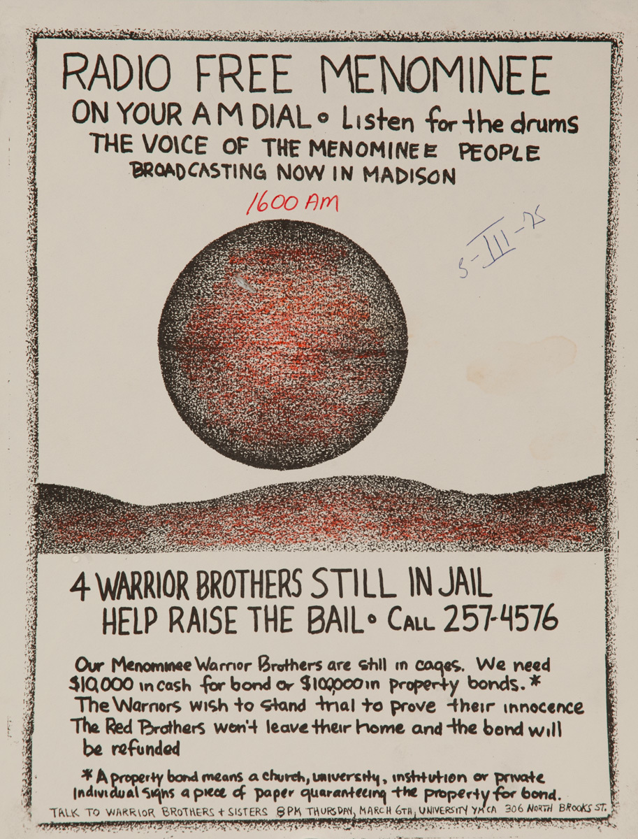 Radio Free Menominee On Your AM Dial Original American Indian Movement College Campus Protest Poster
