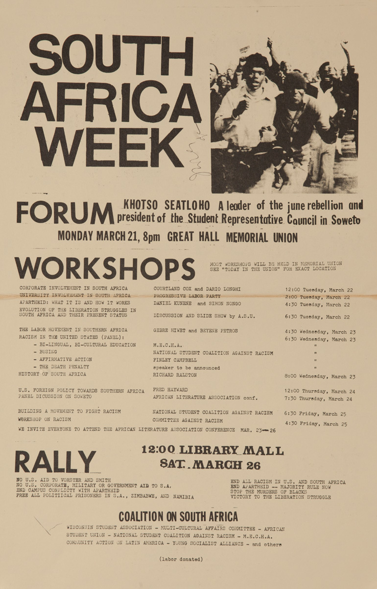 South Africa Week Forum, Original American College Campus Protest Poster