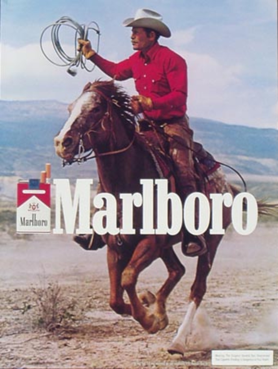 Marlboro Cigarette Cowboy Original Advertising Poster rider in red shirt
