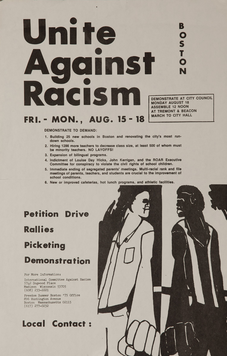 Unite Against Racism, Boston, Original American Civil Rights Protest Poster