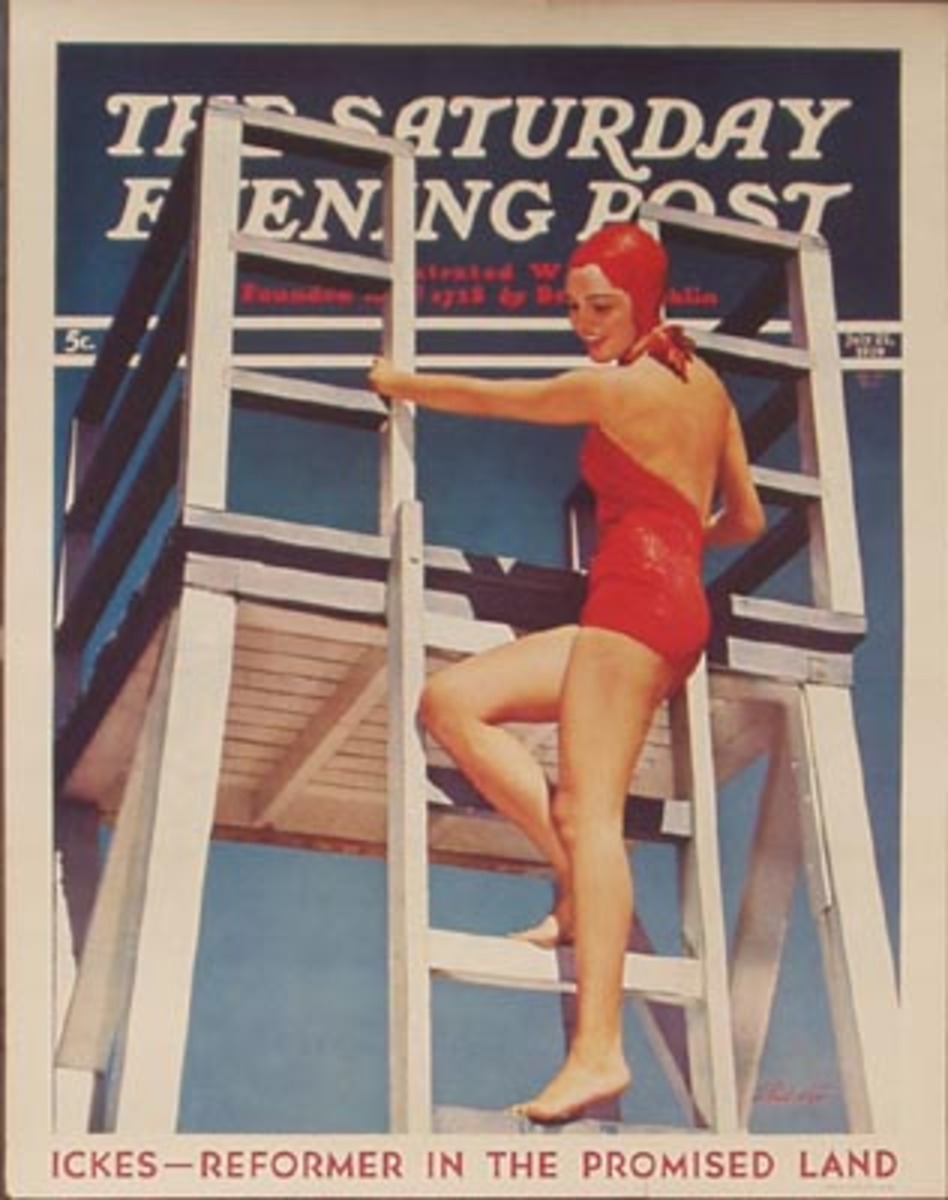 Saturday Evening Post July 22, 1939 Bathing Beauty Vintage Magazine Poster