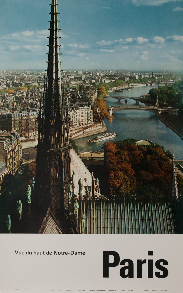 Paris France, Vue du haut de Notre Dame, Original French Travel Poster