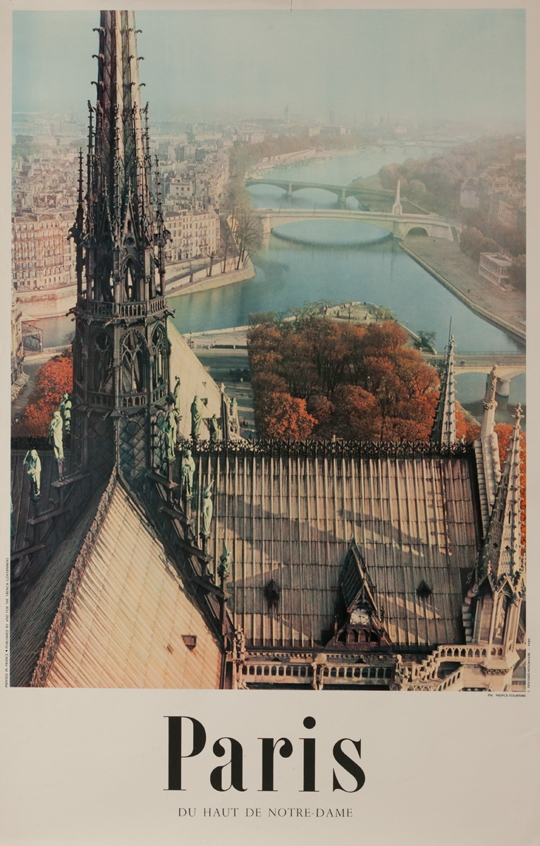 Paris France, Du Haut De Notre Dame, Original French Travel Poster Foggy Day