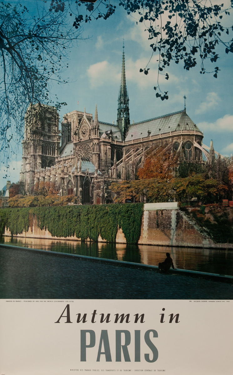 France, Autumn in Paris, Notre Dame Seine Photo, Original French Travel Poster