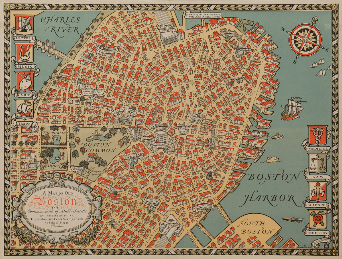 A Map of Old Boston, Original Souvenir Poster
