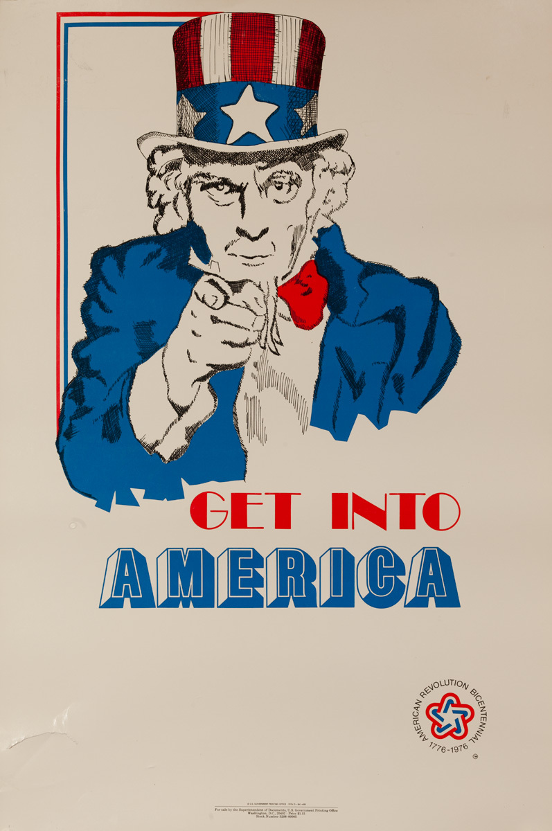Get Into America, Original American Bicentennial Travel Poster, Uncle Sam