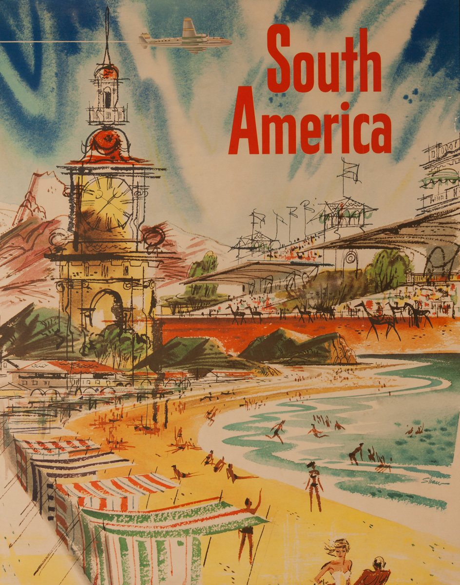 South America Original Travel Poster, Beach