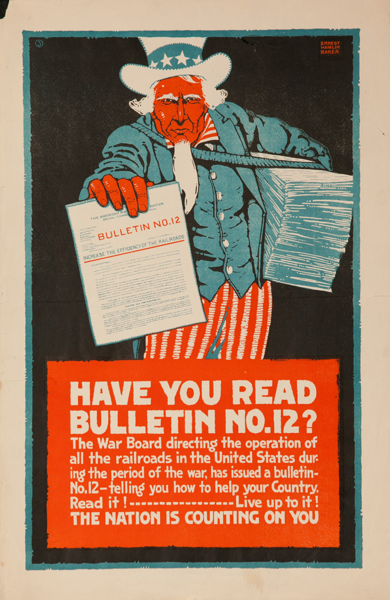 Have You Read Your Bulletin No. 12, The Nation is Counting on You, Original WWI Home Front Poster, Uncle Sam