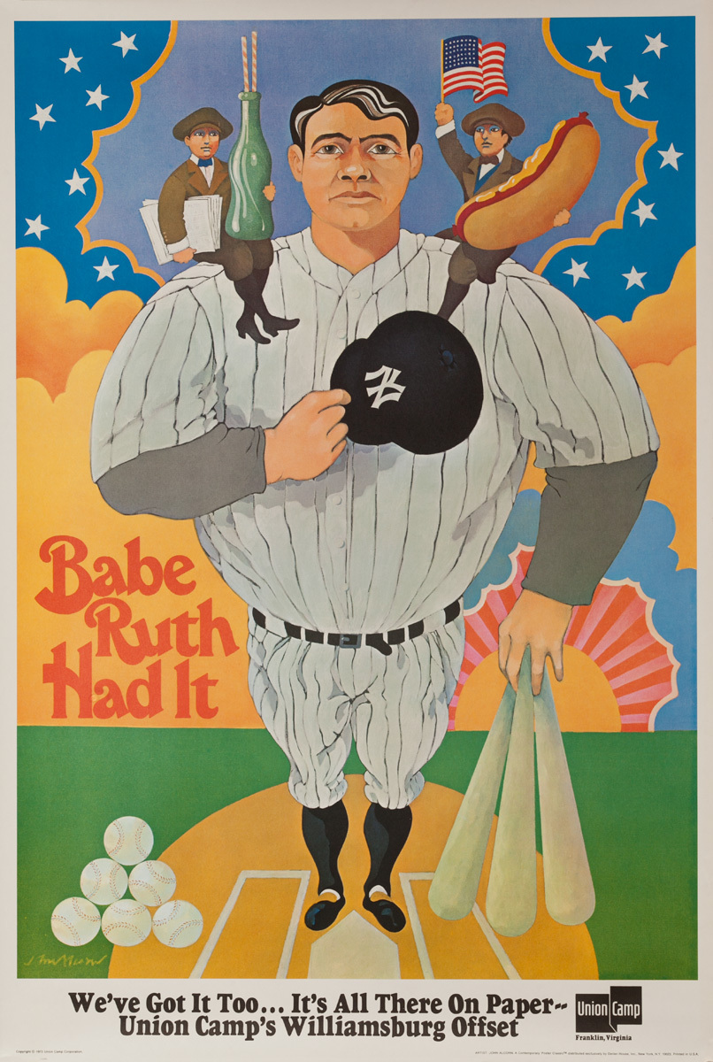 Original Union Camp Poster Babe Ruth Had It, Baseball Sports Cartoon