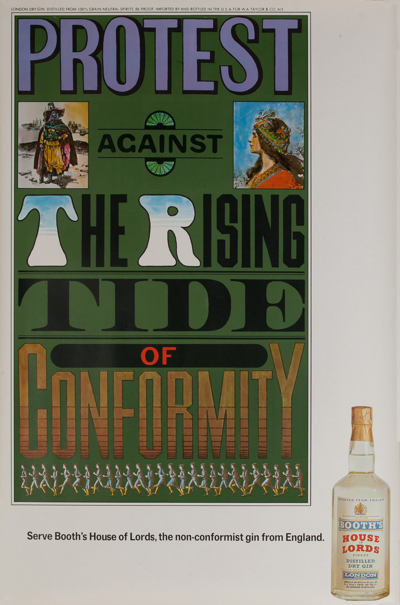 Protest Against the Rising Tide of Conformity, Original Booth's Gin Advertising Poster