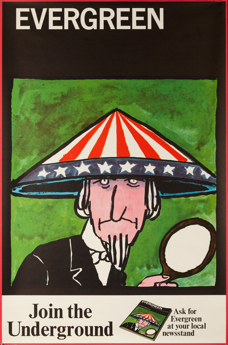 Evergreen, Join the Underground, Original American Magazine Protest Poster, Uncle Sam Satire