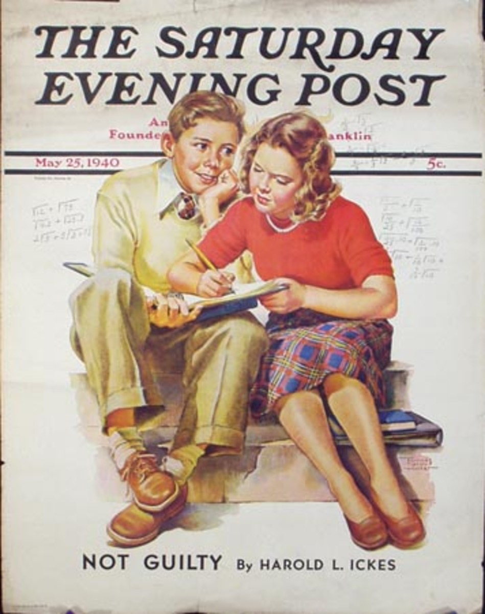 Saturday Evening Post Original Advertising Poster May 25, 1940, kids studying math