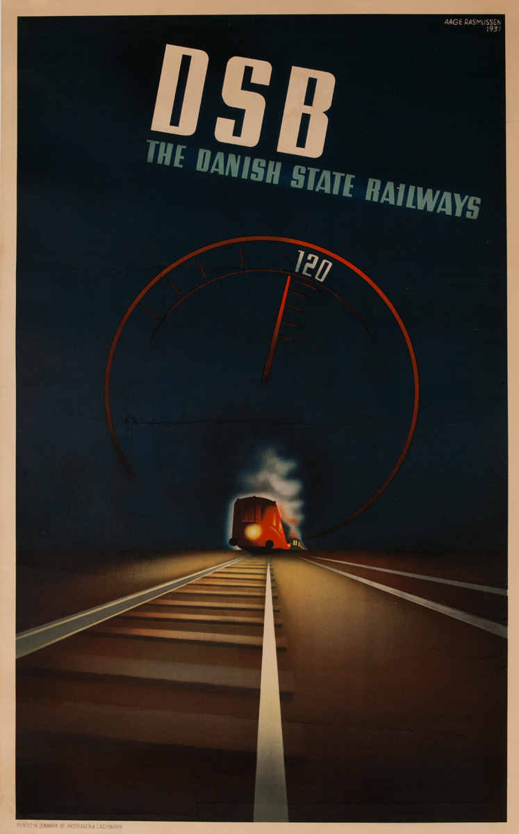 DSB The Danish State Railways Travel Poster 120 KPH