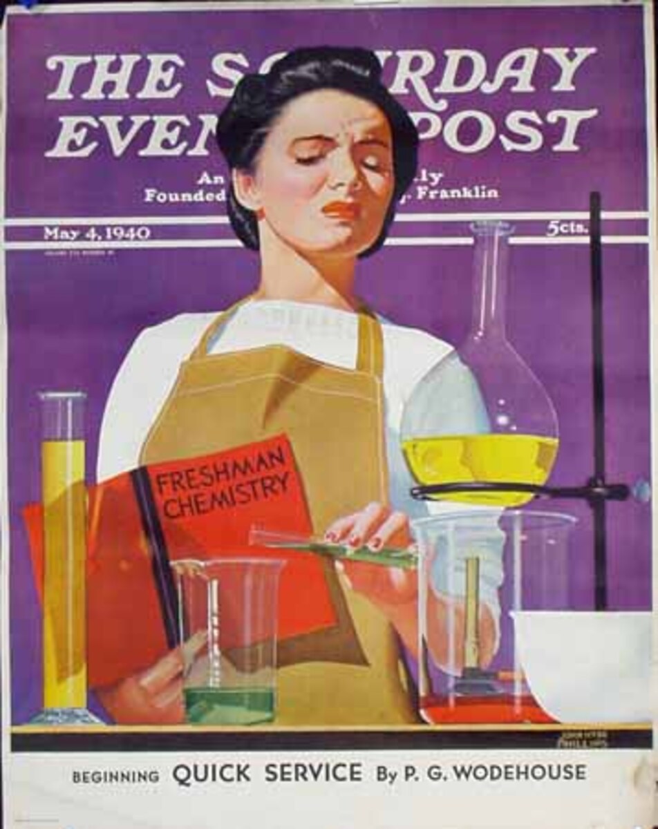 Saturday Evening Post Original Advertising Poster May 4 Chemistry lab Coeds