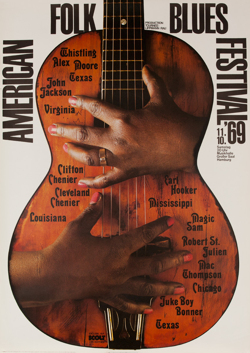 Original American Folk Blues Festival Poster, Guitar