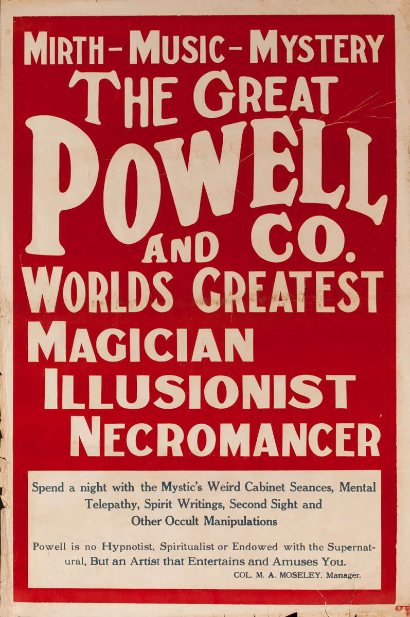 Mirth Music Mystery The Great Powell and Co. Worlds Greatest Magician, Illusionist, Necromancer, Original Poster 