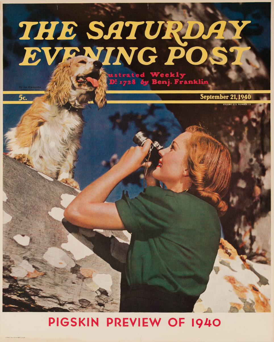 Saturday Evening Post September 21, 1940 Original Magazine Poster Pigskin Preview