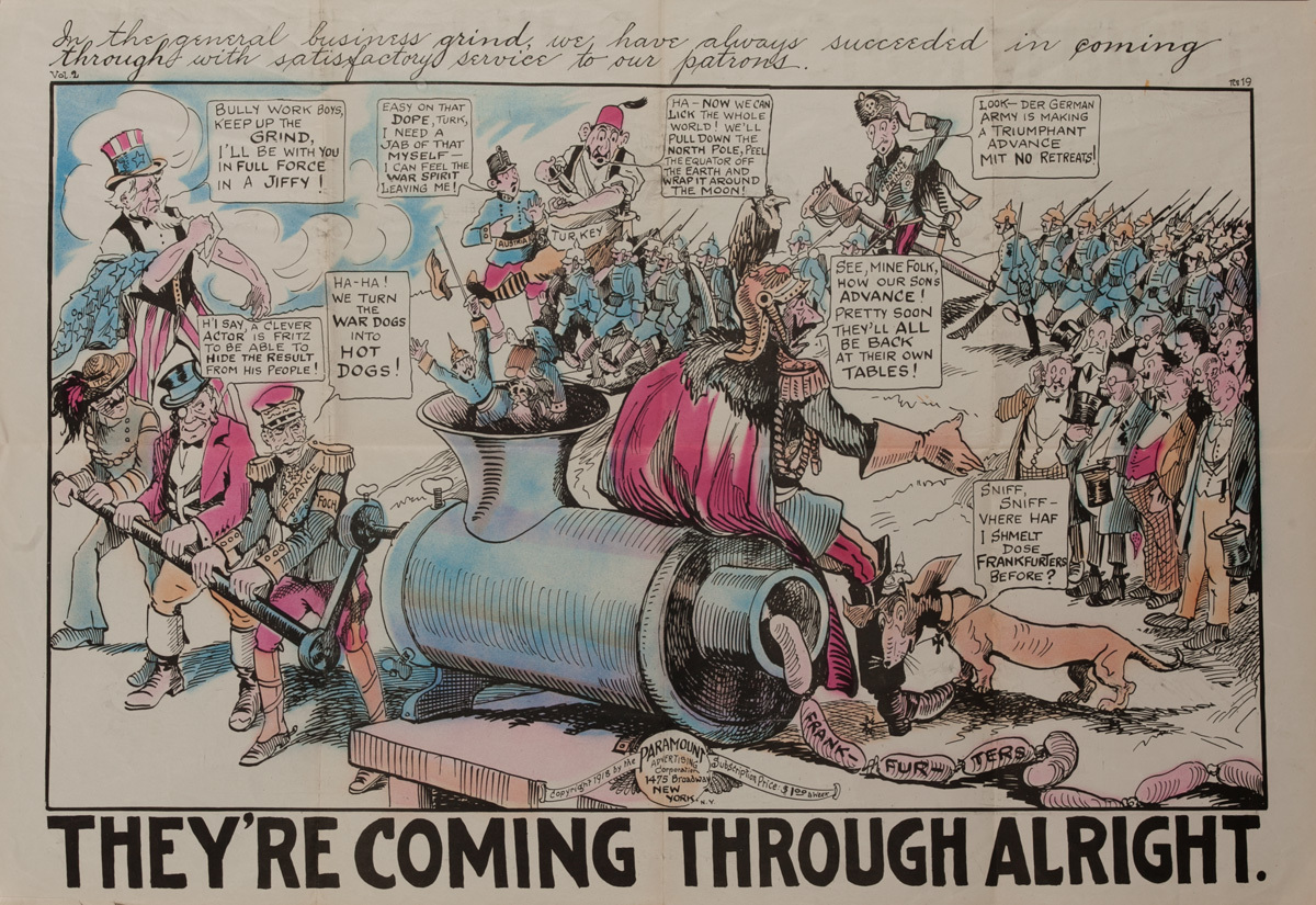 They're Coming Through Alright,   Original American World War One Poster Cartoon