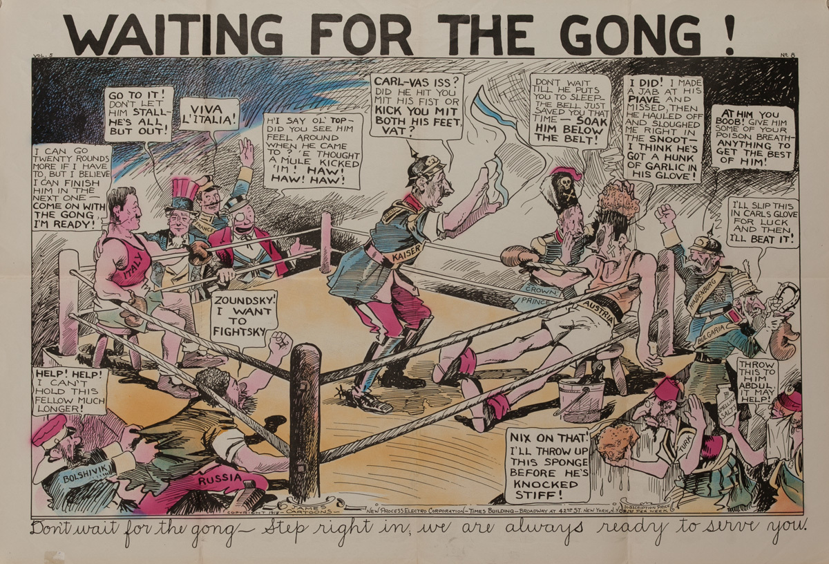 Waiting for the Gong, Original American World War One Poster Cartoon