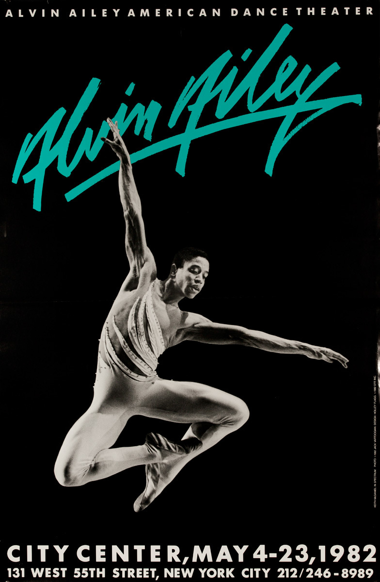 Alvin Ailey Dance, City Center 1982, Original American Dance Poster, blue