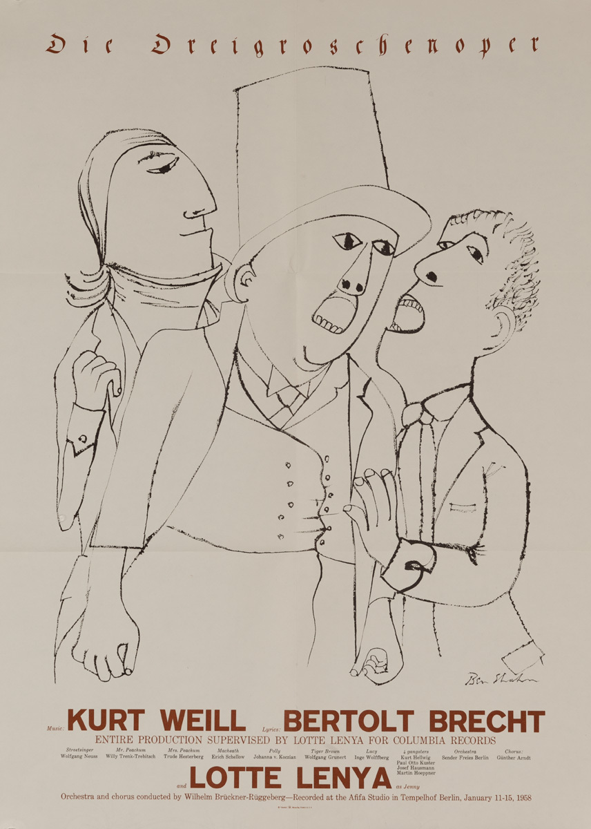 Original Kurt Weill Die Dreigroschenoper, The Threepenny Opera Album Poster
