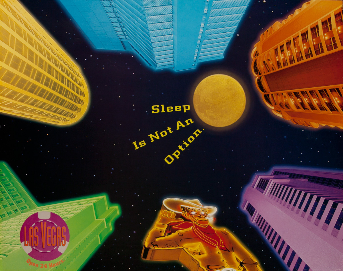 Las Vegas Open 24 Hours, Original American Travel Poster, Sleep is Not an Option