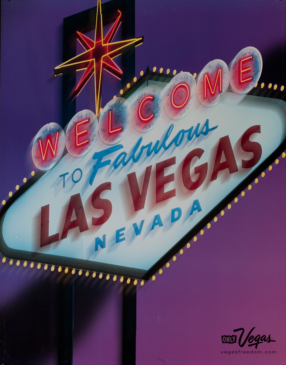 Las Vegas Open 24 Hours, Original American Travel Poster, Welcome to Fabulous Las Vegas
