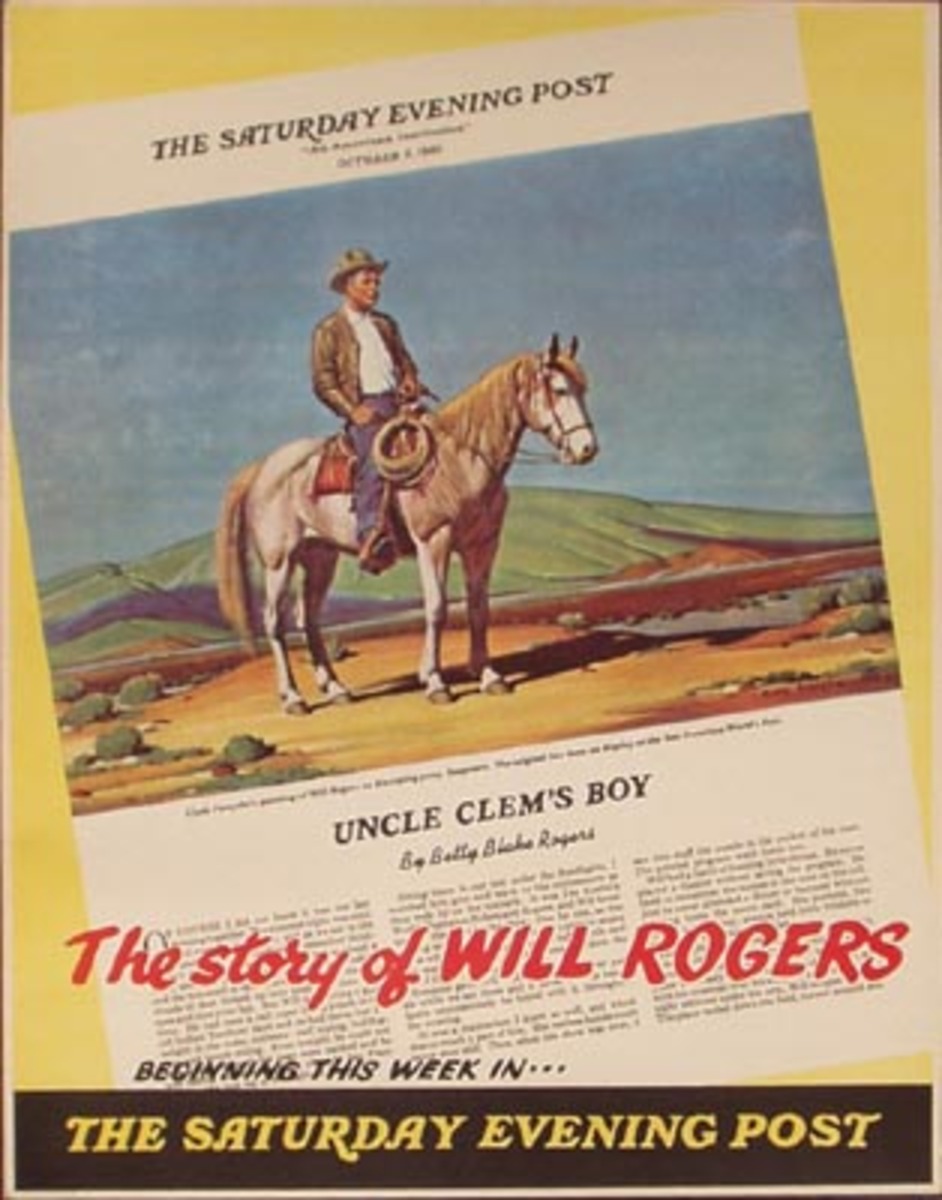 Saturday Evening Post  Original Vintage Magazine Poster, The Story of Will Rogers