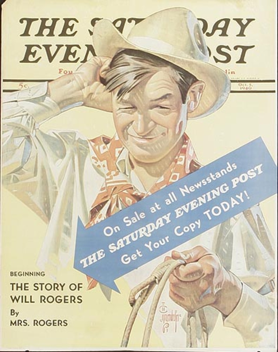 Saturday Evening Post Original Advertising Poster Will Rogers